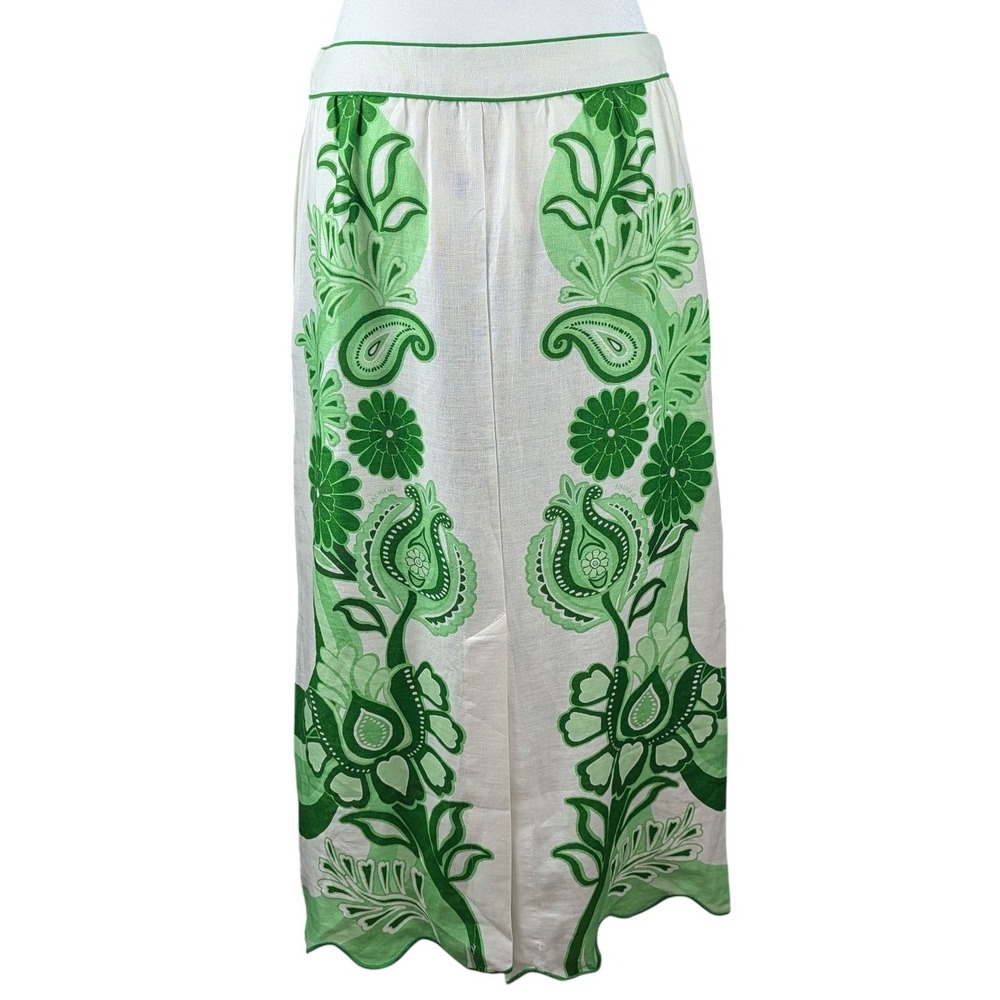 Anthropologie Farm Rio Festival Euroflax™ Midi Skirt Medium Green Linen NWT - Picture 2 of 8